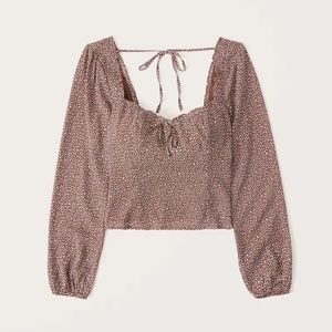 *LIKE NEW* Abercrombie Long-Sleeve Sweetheart Top in Dark Brown Pattern - Size M